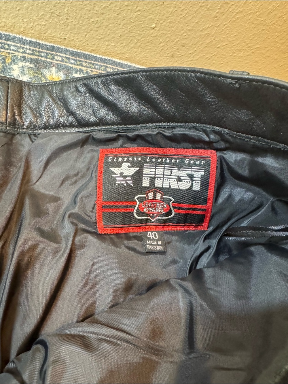 First Leather Apparel Black Leather Motorcycle Riding Pants - Black